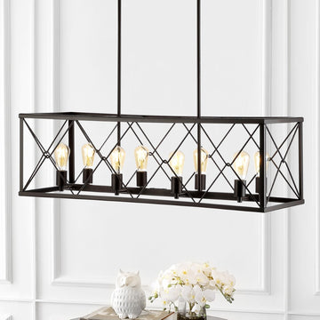 Galax 39" 8-Light Adjustable Iron Farmhouse Industrial LED Dimmable Pendant - JONATHAN Y